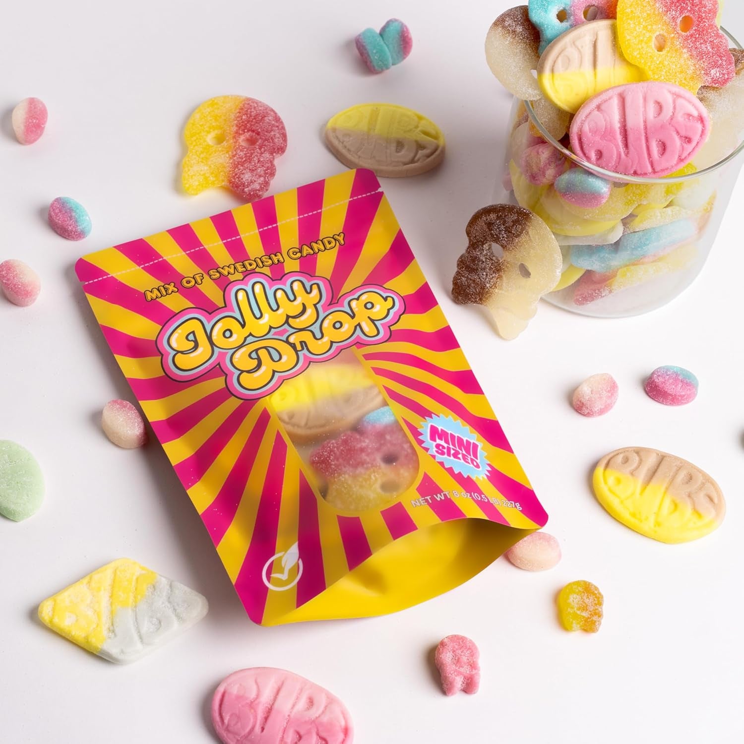 Authentic Bubs Swedish Candy Mix 1/2LB Sweet & Sour Bubs Candy – Jolly Drop | Soft & Chewy Swedish Candy' Vegan Gelatin Free Gummy Candy Imported from Sweden Comes in Resealable Bag, Bubs Candy