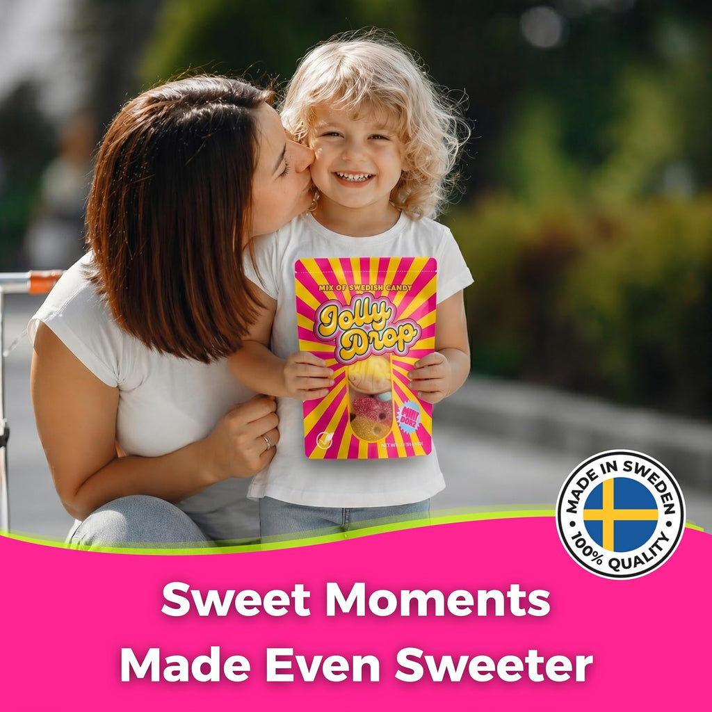 Authentic Bubs Swedish Candy Mix 1/2LB Sweet & Sour Bubs Candy – Jolly Drop | Soft & Chewy Swedish Candy' Vegan Gelatin Free Gummy Candy Imported from Sweden Comes in Resealable Bag, Bubs Candy
