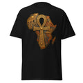 Front view of black unisex Kemet Ankh Africa map T-shirt